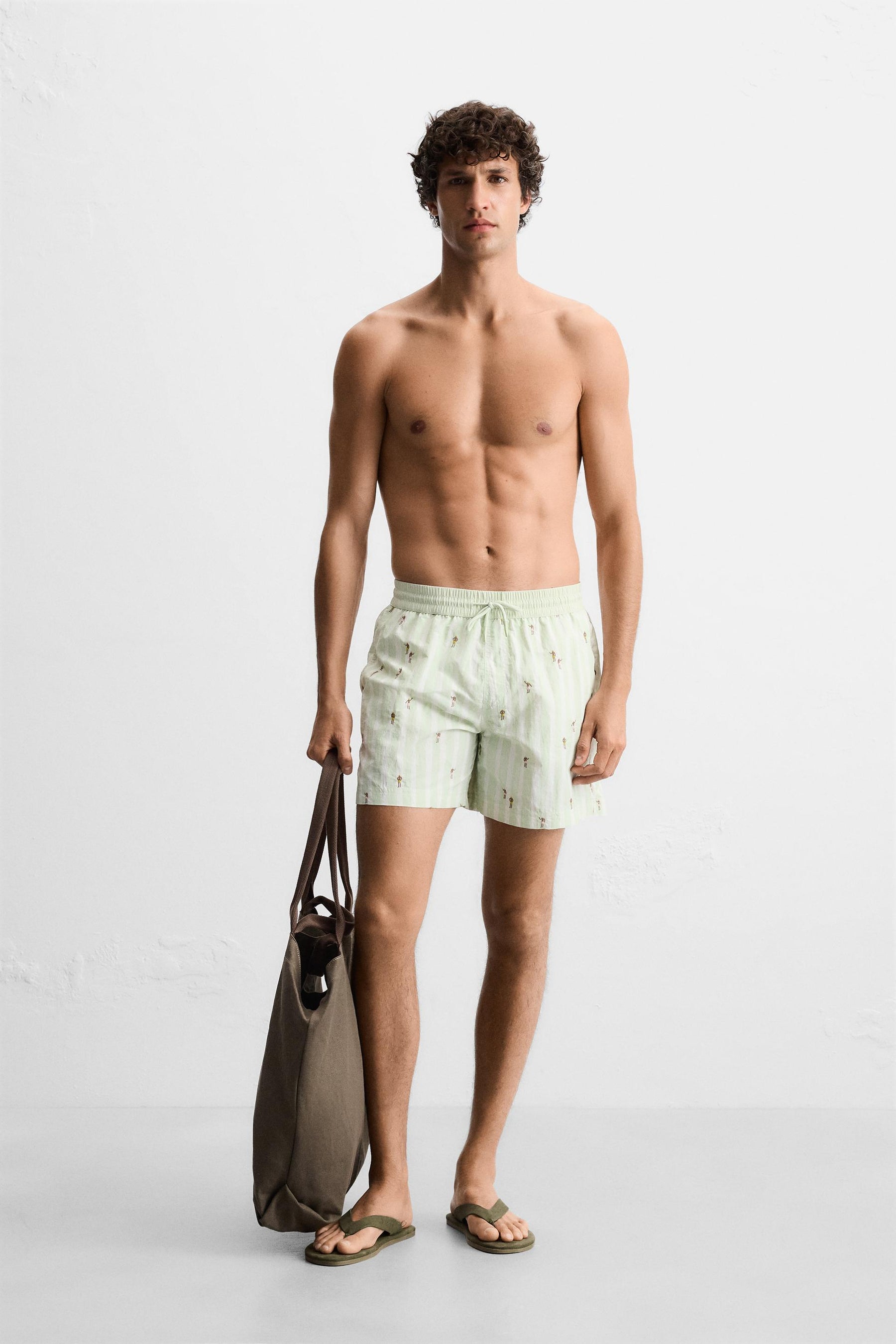 EMBROIDERED MID-LENGTH SWIMMING TRUNKS - Image 1