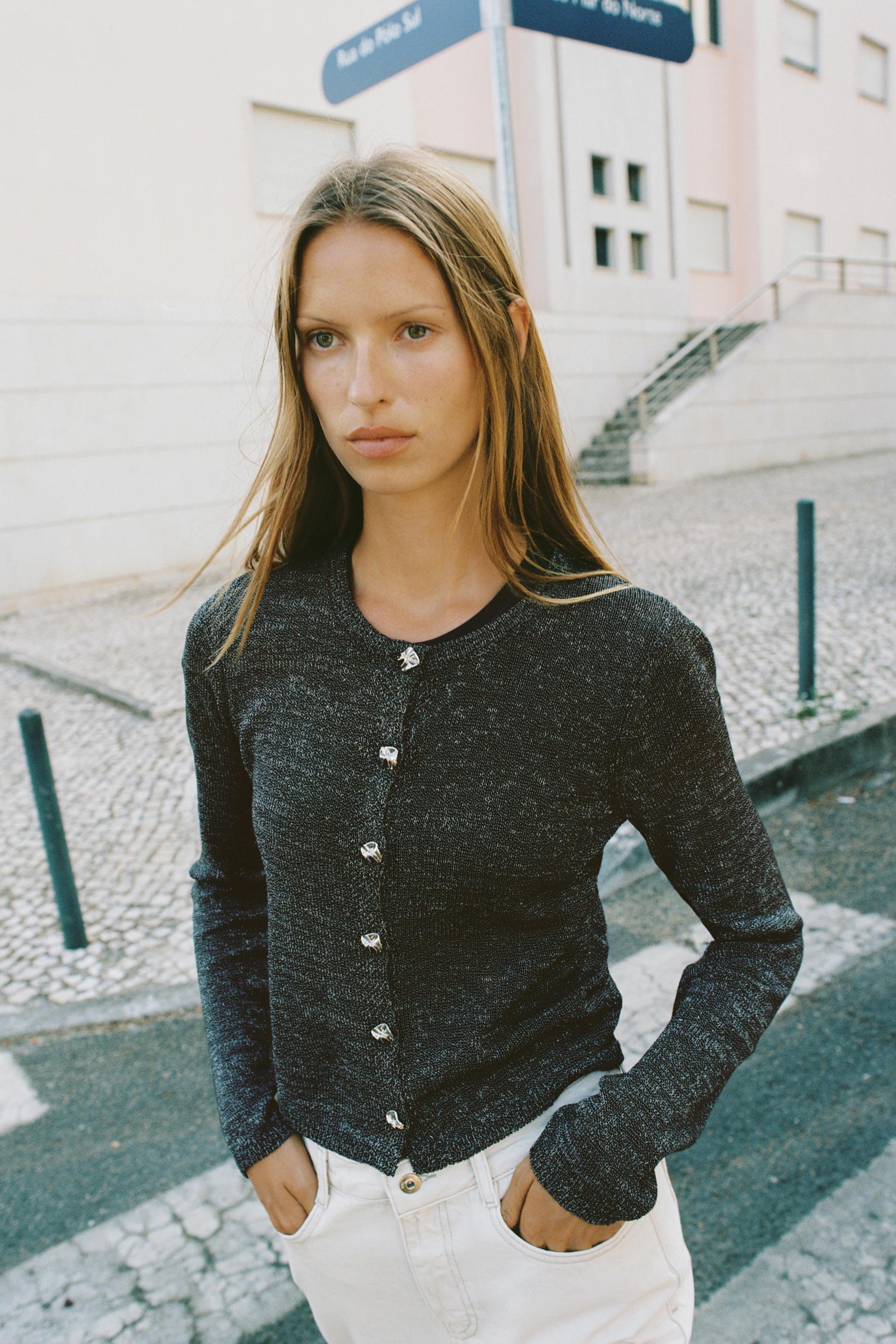 METALLIC THREAD BUTTON CARDIGAN - Image 2