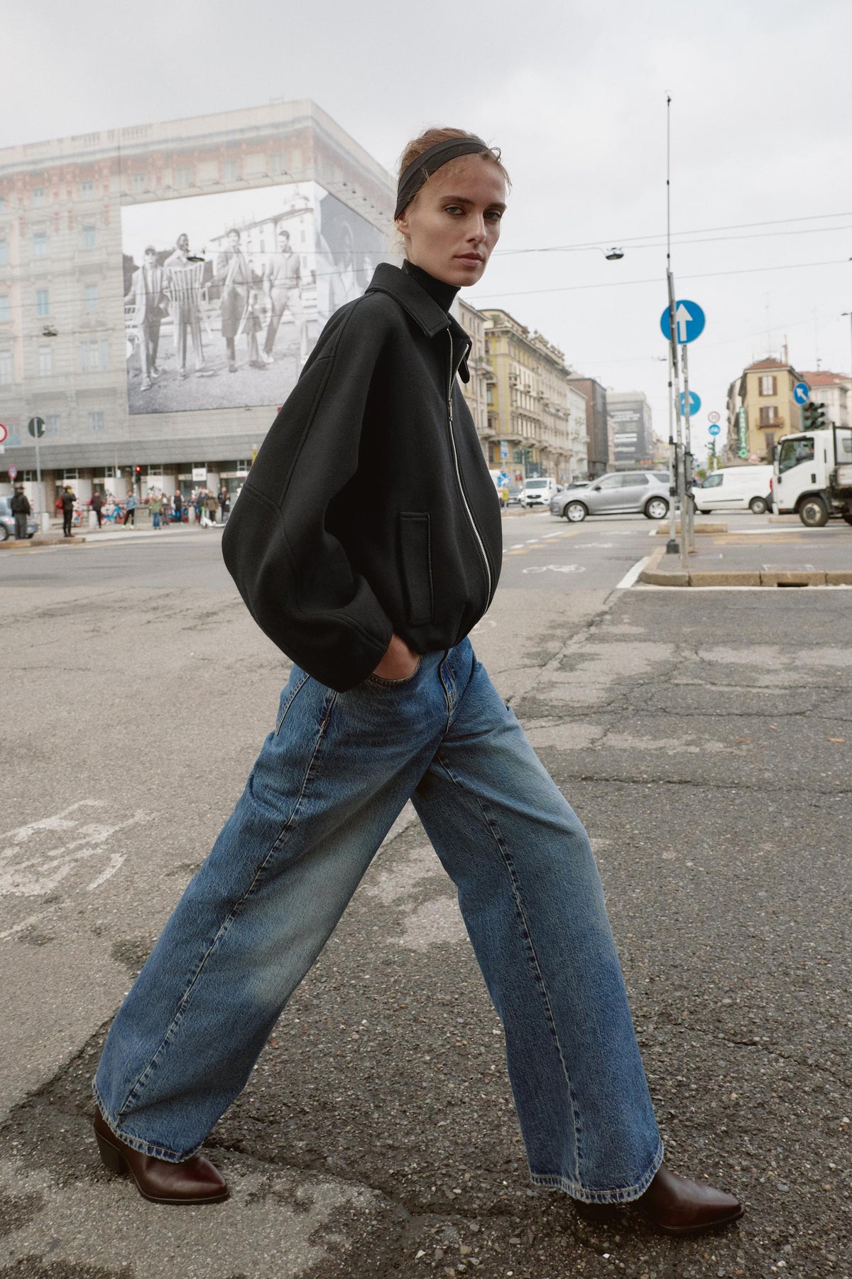 BALLOON BOMBER JACKET WITH CONTRAST WOOL COLLAR - Image 1