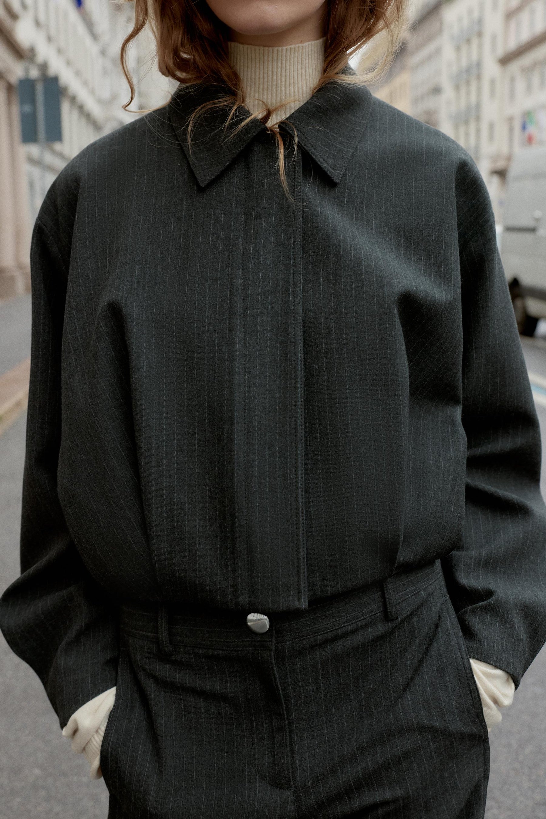 SHORT PINSTRIPE BALLOON BOMBER JACKET - Image 5