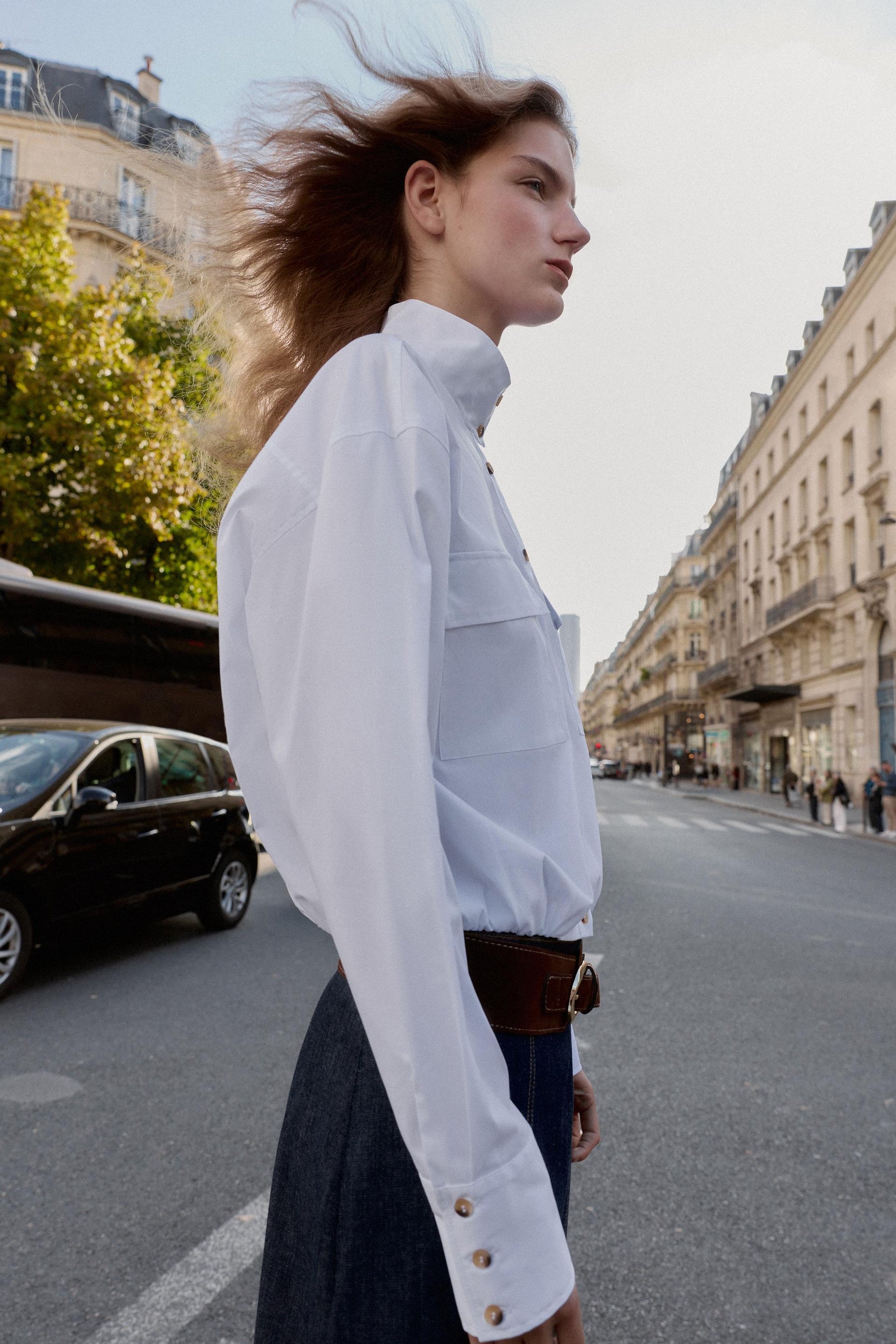 Puffball Hem Poplin Shirt