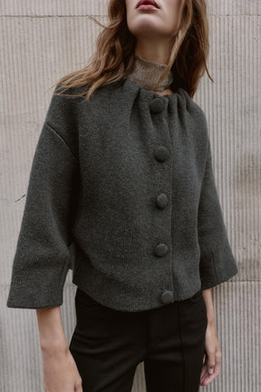 WOOL BLEND BOMBER JACKET WITH RUFFLED NECK - Image 2