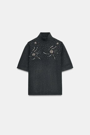 SHORT SLEEVE BEADED KNIT JUMPER - Image 5