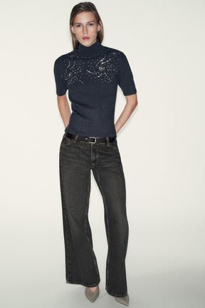 SHORT SLEEVE BEADED KNIT JUMPER - Image 1