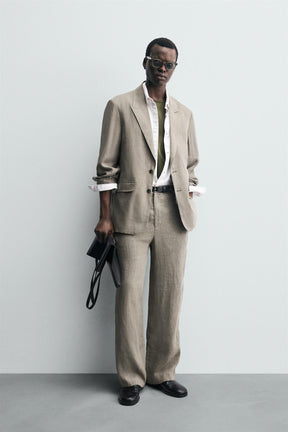 100% WASHED LINEN SUIT TROUSERS - Image 1