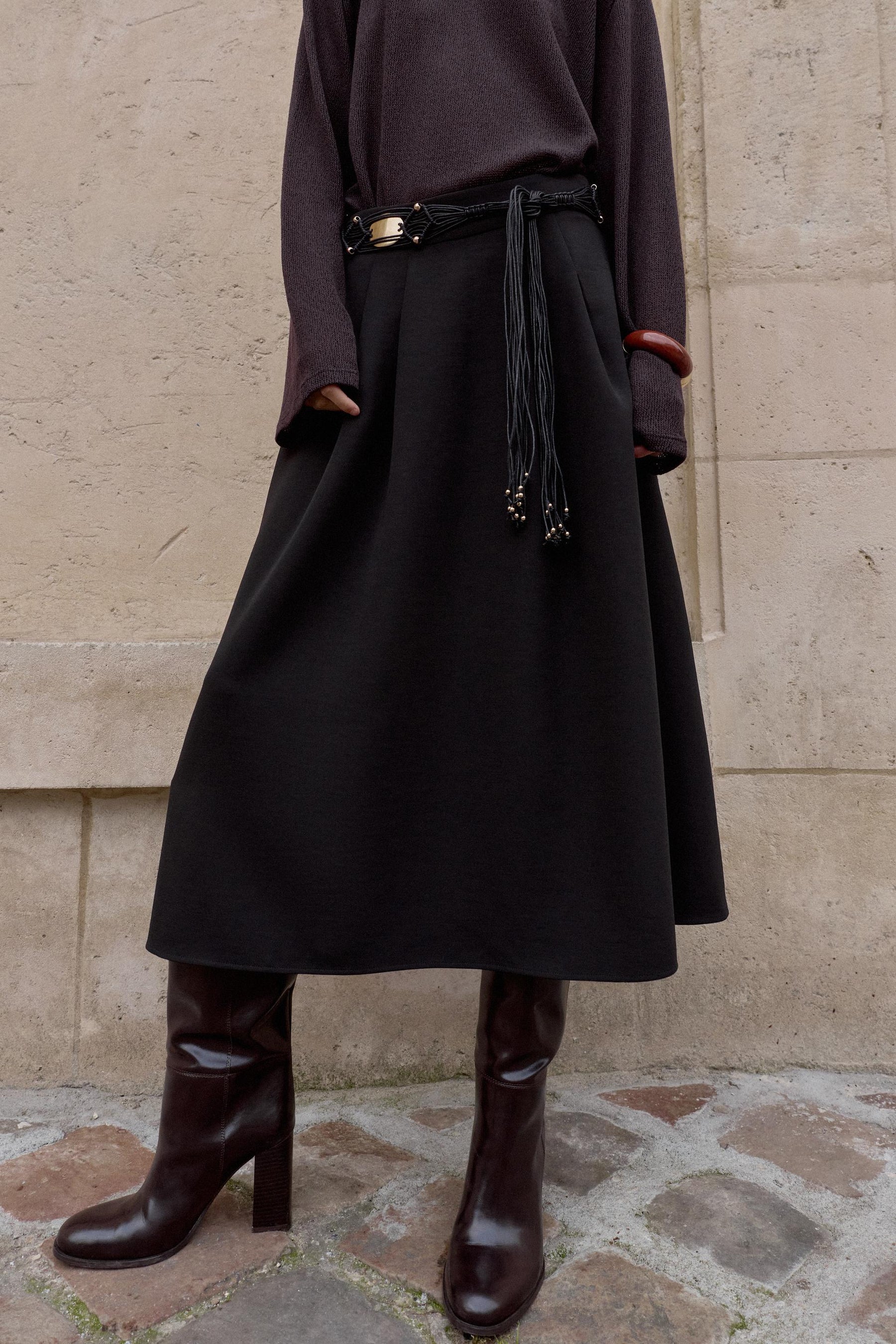 Crepe Layered Midi Skirt