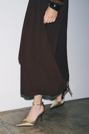 Satin high-heel strap shoes