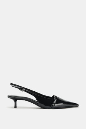 FAUX-PATENT SLINGBACK HEELS