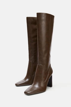 TOPSTITCHED KNEE-HIGH BOOTS