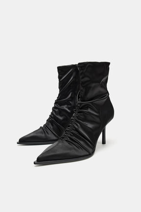 RUCHED HEELED ANKLE BOOTS