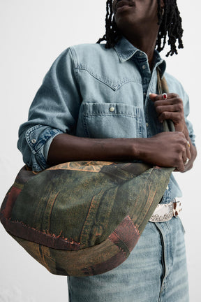 DENIM PRINT SHOULDER BAG - Image 1