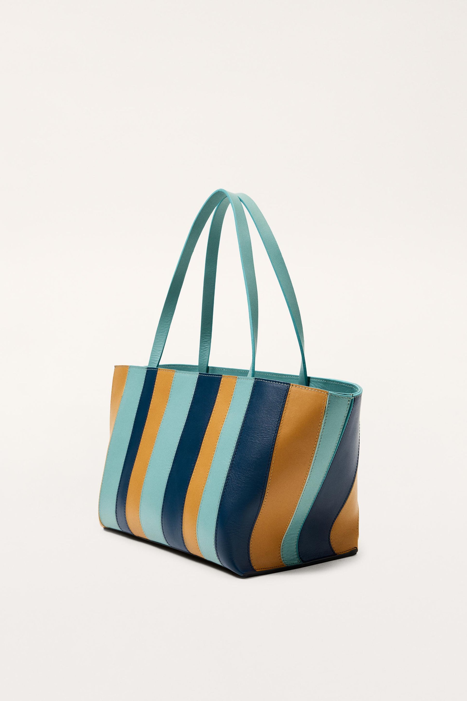 Striped Leather Tote Bag